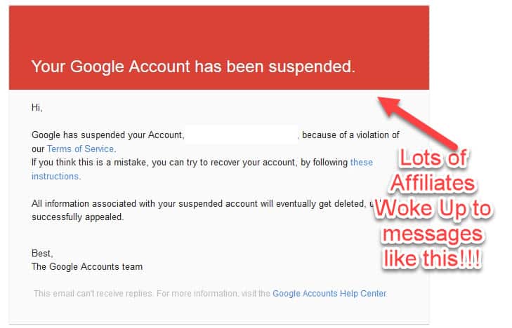 affiliates google ads accounts suspended notice