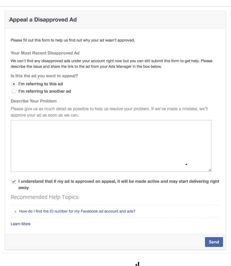 how to appeal a facebook ad