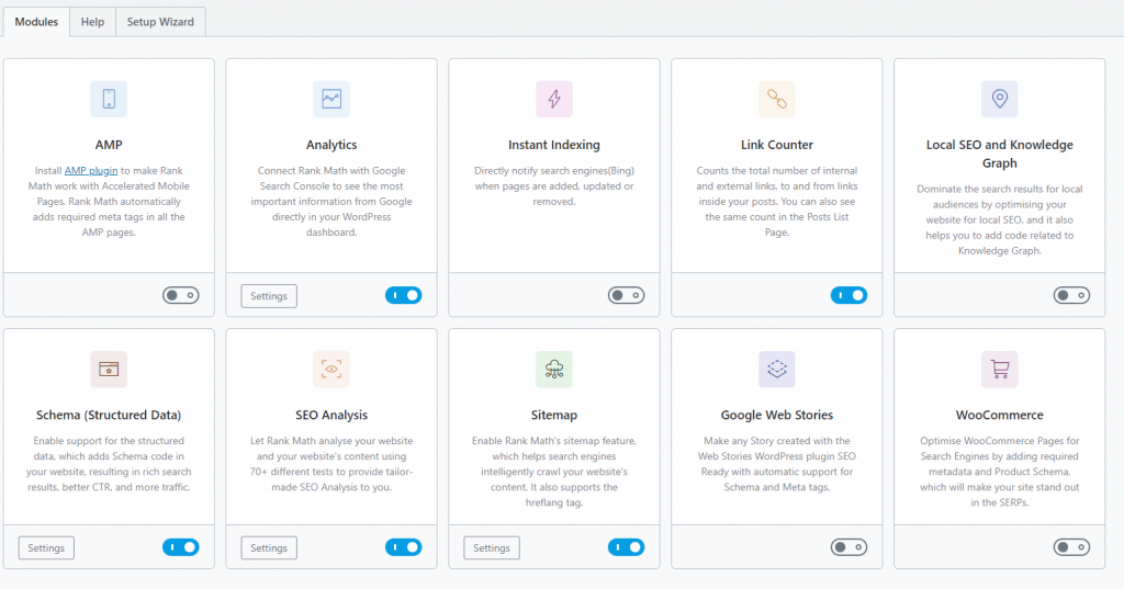 the rank math dashboard