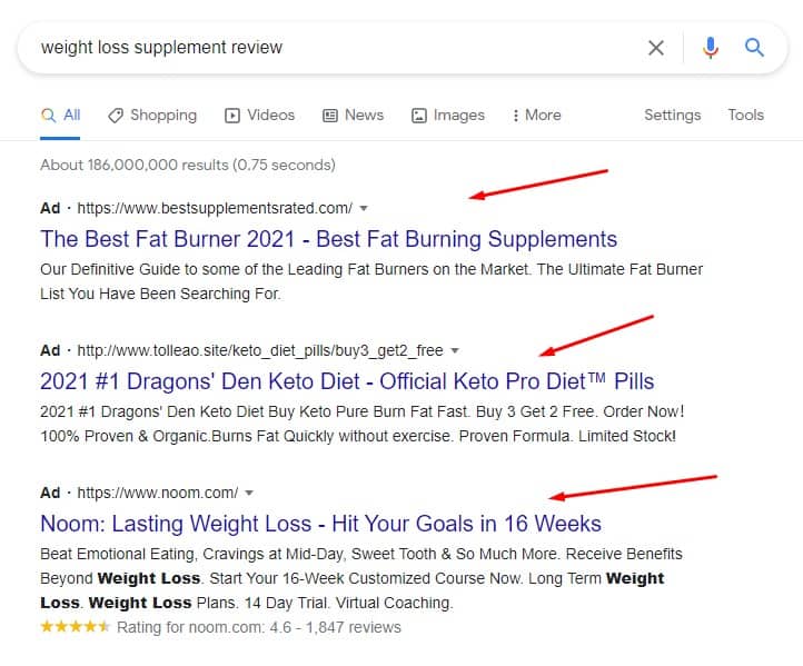 keyword based search ad example